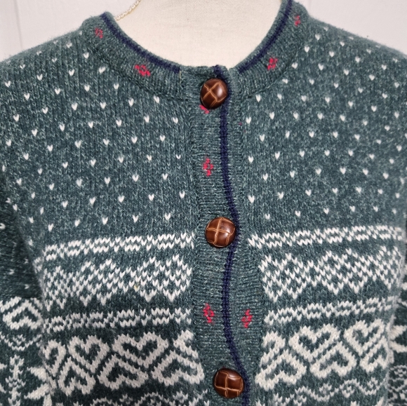 Vintage 1990s Y2K Northern Reflections green/white snowflake button-up sweater - Picture 2 of 10